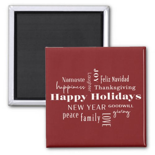 New Year Holiday Many Greetings Burgundy Magnet