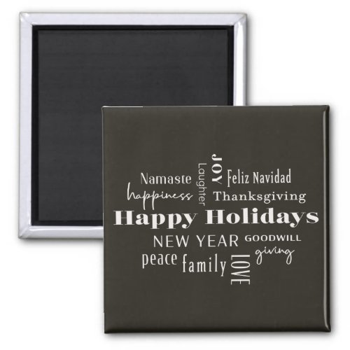 New Year Holiday Many Greetings Cream Black Magnet