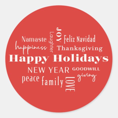 New Year Holiday Many Greetings Red Classic Round Sticker
