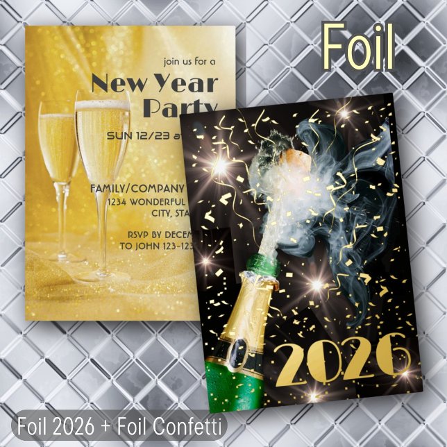 New Year Holiday Party Chamgagne Confetti Festive Foil Invitation (Creator Uploaded)