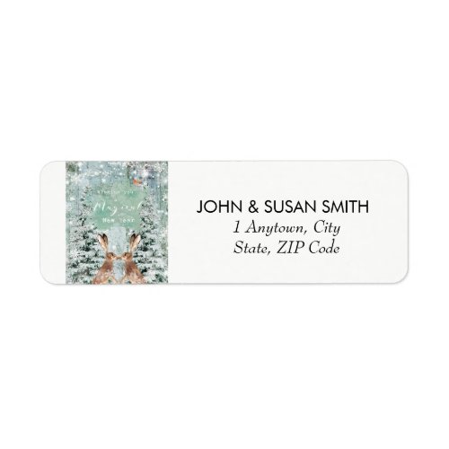 New Year holiday return address labels hare