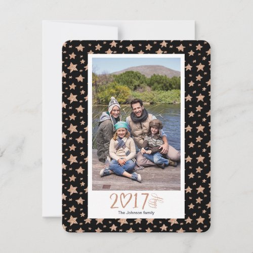 New Year Holiday  Rose Gold Stars  Photo Card