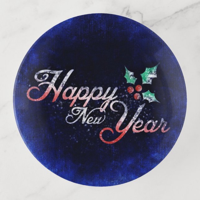 New Year Holly Trinket Tray (Front)