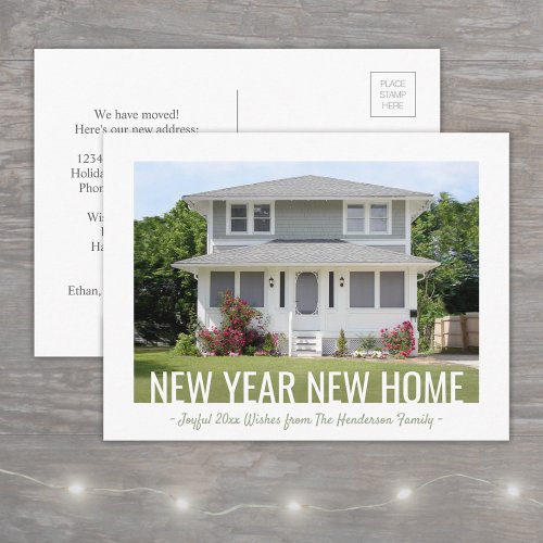 New Year Home Photo Change of Address Holiday Announcement Postcard
