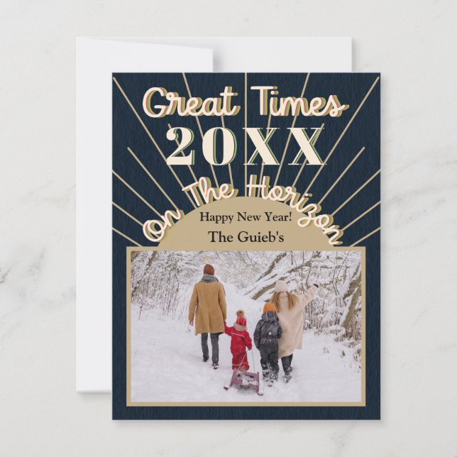 New Year Horizon Celebration Design Midnight Blue Holiday Card (Front)