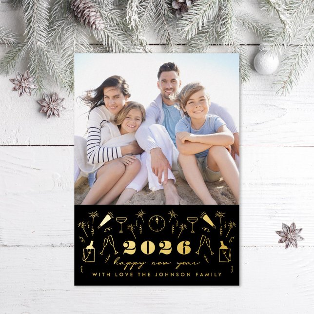 New Year Icons Photo Foil Holiday Card (Creator Uploaded)