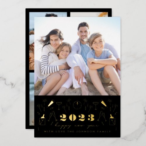 New Year Icons Photo Foil Holiday Card