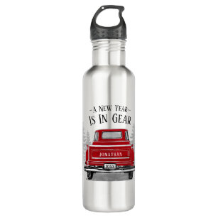 New Year In Gear Quote Vintage Red Truck Name Stainless Steel Water Bottle