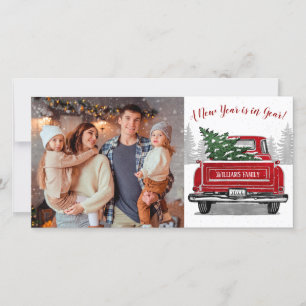 New Year in Gear Quote Vintage Truck Family Photo Holiday Card