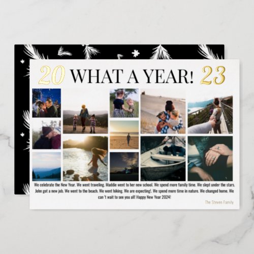 New Year in review 12 photos collage grid gold Foil Holiday Card