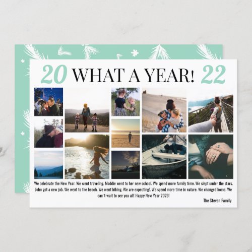 New Year in review 12 photos collage grid mint Holiday Card