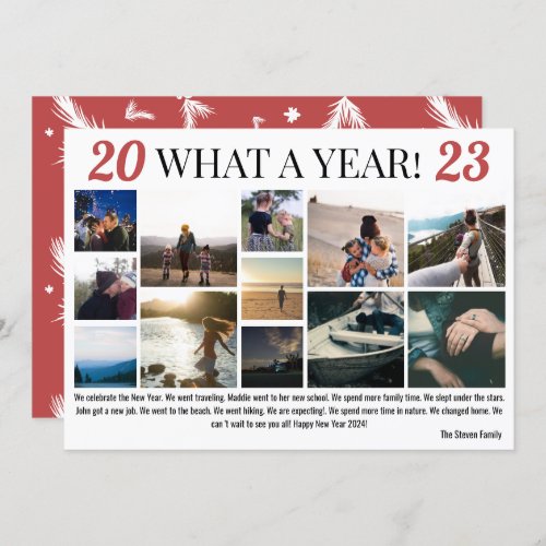New Year in review 12 photos collage grid red Holiday Card