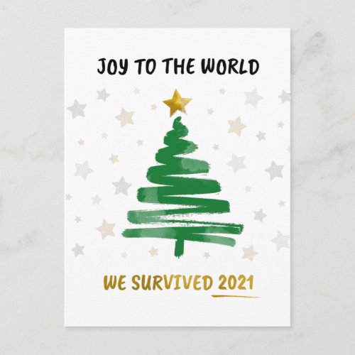 New Year Joy To The World Survived 2021 Business Holiday Postcard
