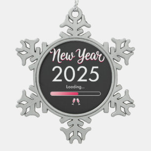 New Year Loading 2025 Happy New Year Xmas Snowflake Pewter Christmas Ornament