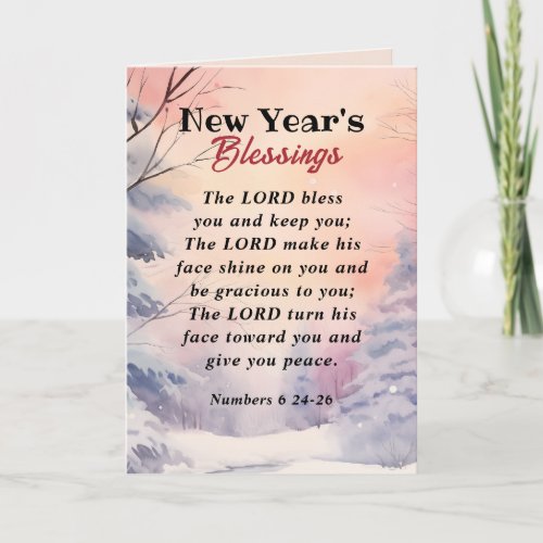 New Year Lord Bless You Bible Verse Winter Scene  Card