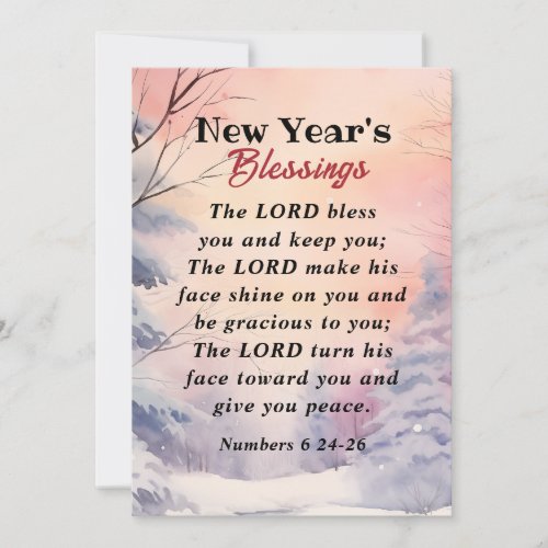 New Year Lord Bless You Bible Verse Winter Scene Holiday Card