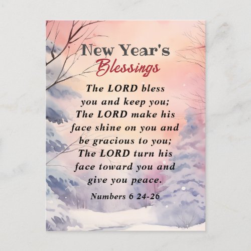 New Year Lord Bless You Bible Verse Winter Scene Holiday Postcard