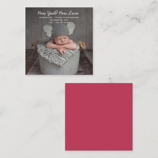 New Year Love Holiday Birth Announcement Photo (Front/Back)