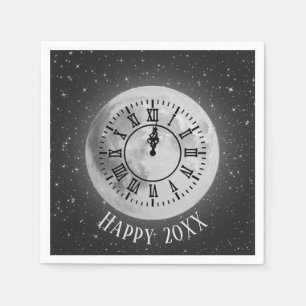 New Year Midnight Clock On Moon Napkins