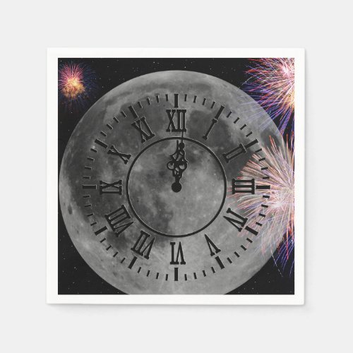 New Year Midnight Clock On Moon Napkins