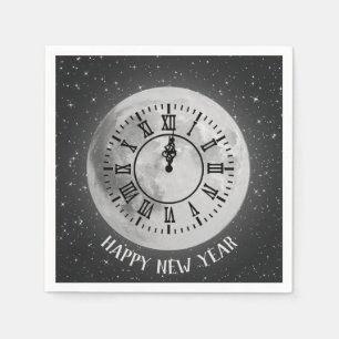 New Year Midnight Clock On Moon Napkins