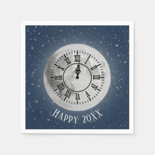 New Year Midnight Clock On Moon Napkins