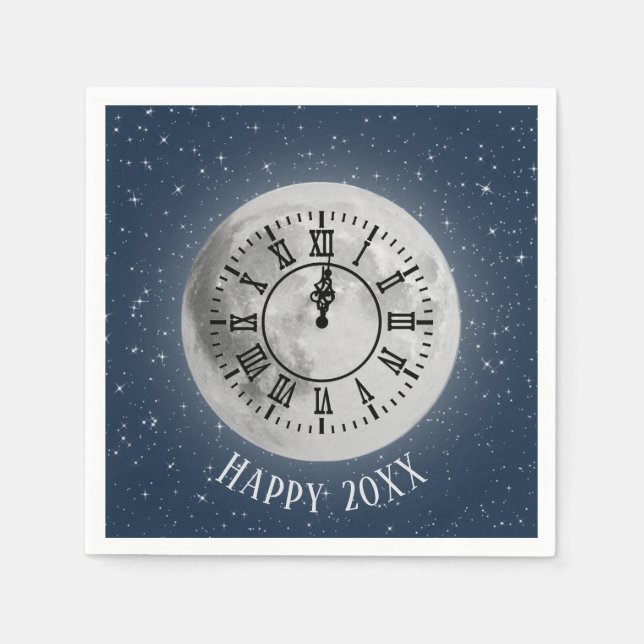 New Year Midnight Clock On Moon  Napkins (Front)