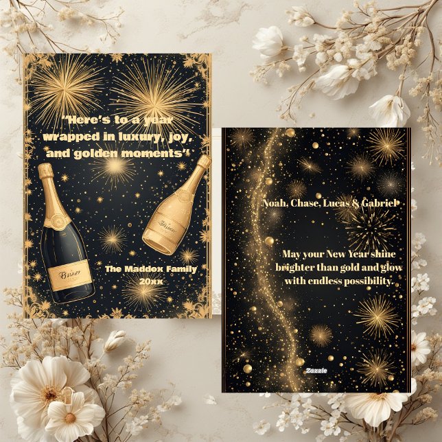 New Year Midnight Gold Champagne Fountain Glimmers Holiday Card (New Year Midnight Gold Champagne Fountain Glimmers Holiday Card)
