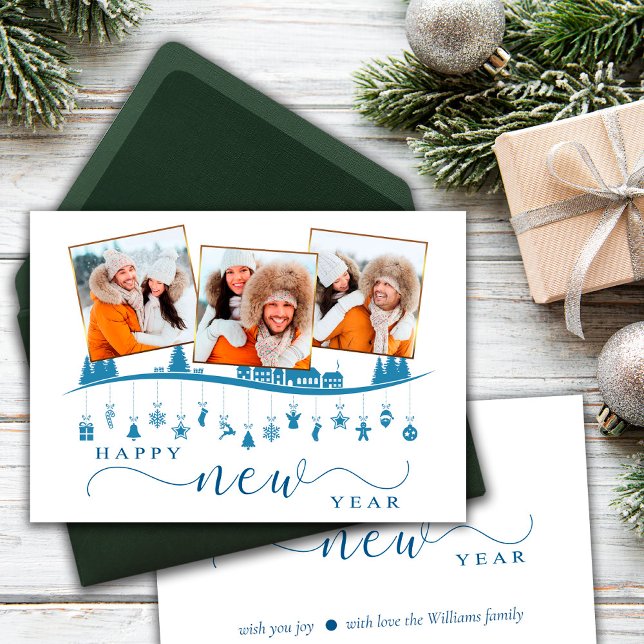 New Year Minimalist Blue Style Photo Greeting Card (Creator Uploaded)