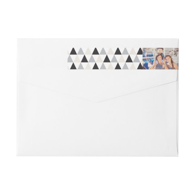 New Year Mod Geometric Triangles Photo Holiday Wrap Around Label (Back)