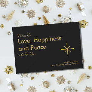 New Year Modern Gold Black Love Peace 2026 Holiday Card
