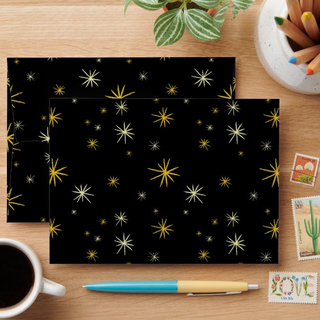New Year Modern Gold Starbursts Pattern Stylish Envelope (Desk)