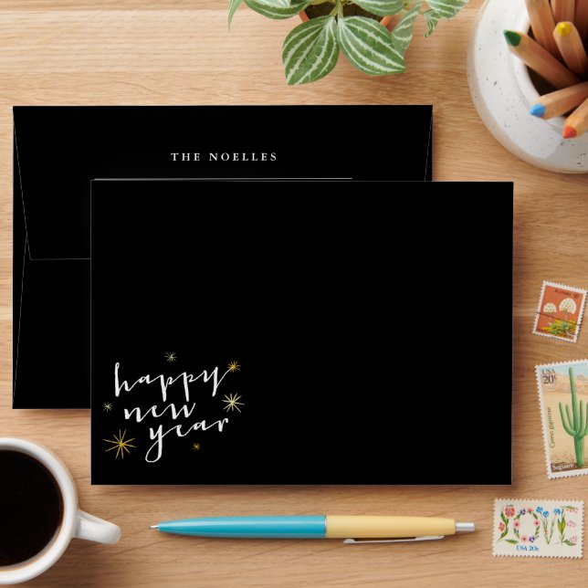 New Year Modern Gold Starbursts Pattern Stylish Envelope (Desk)