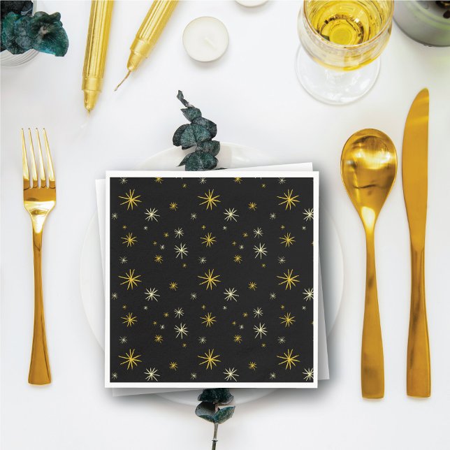 New Year Modern Gold Starbursts Pattern Stylish Paper Napkins (New Year Modern Gold Starbursts Pattern Stylish Paper Napkins @ fat_fa_tin)