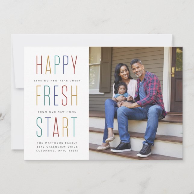 New Year moving announcement colorful photo card (Front)