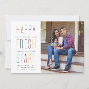 New Year moving announcement colorful photo card