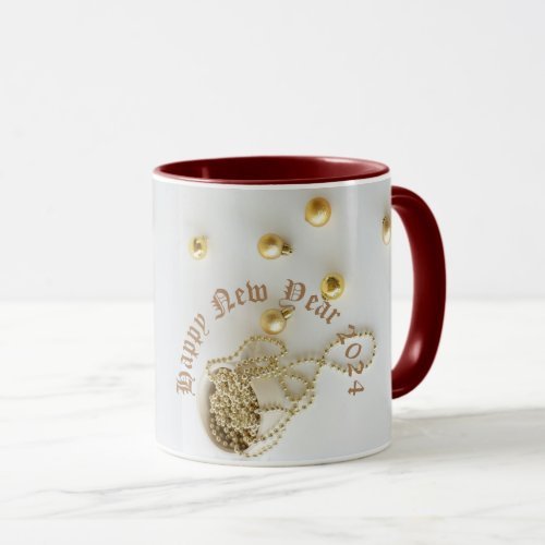 New year mugs gift 2024 white  gold
