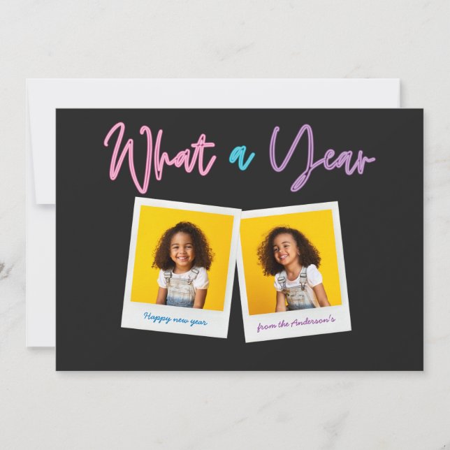 New year multi photo bright modern colorful neon announcement (Front)