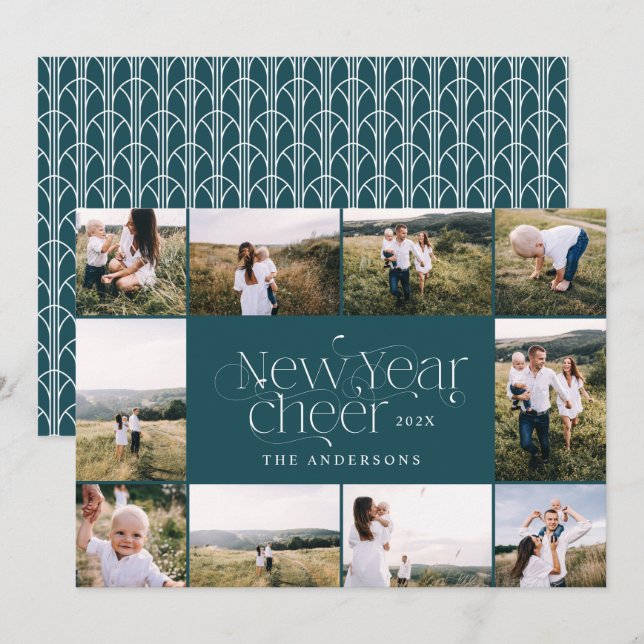 New year multi Photo elegant Art Deco modern Holid Holiday Card (Front/Back)