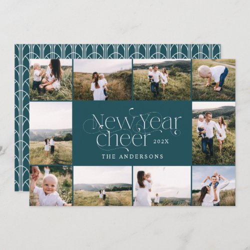 New year multi Photo elegant Art Deco modern Holid Holiday Card