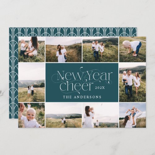 New year multi Photo elegant Art Deco modern Holiday Card