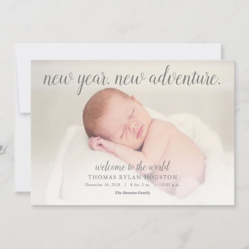 New Year New Adventure Baby Birth Announcement