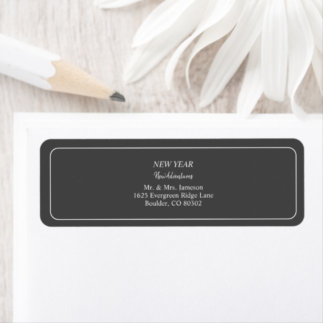 New Year New Adventures | Charcoal Gray Address Label (Insitu)