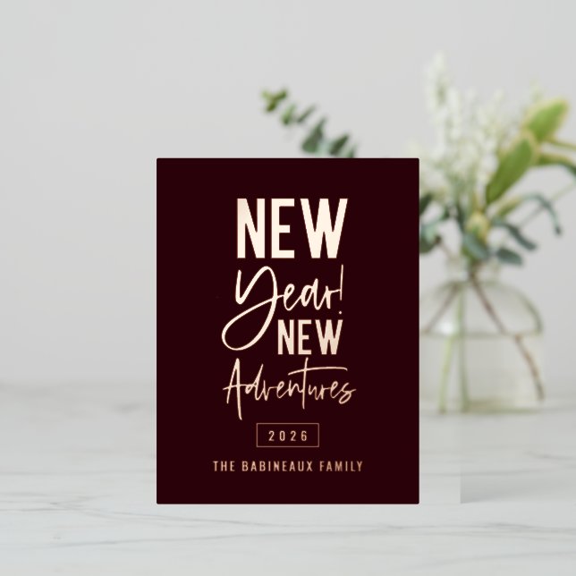 New Year New Adventures Foil Holiday Postcard (Standing Front)