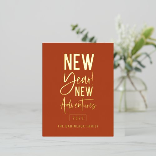 New Year New Adventures Foil Holiday Postcard