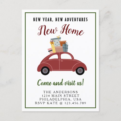 New Year New Adventures New Home Christmas Moving Announcement Postcard