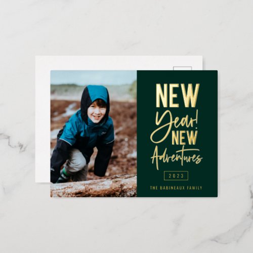 New Year New Adventures Photo Foil Holiday Postcard