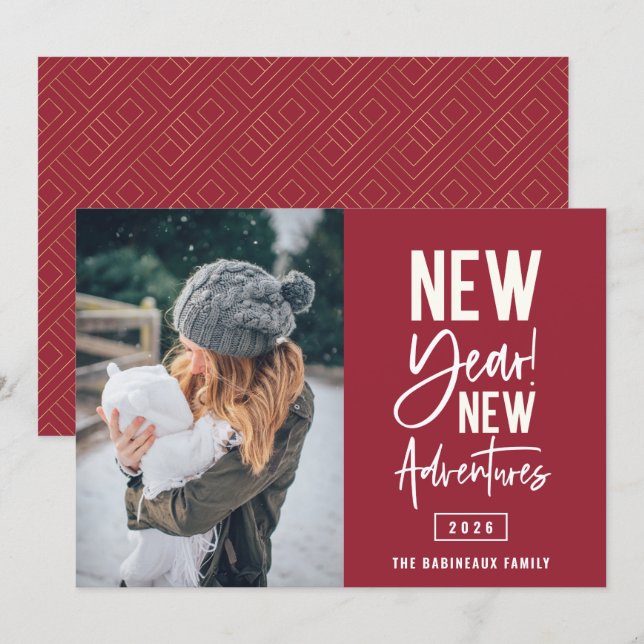 New Year New Adventures Photo Holiday Card (Front/Back)