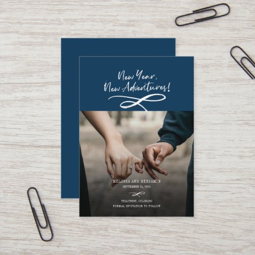 New Year New Adventures Photo Save The Date Business Card