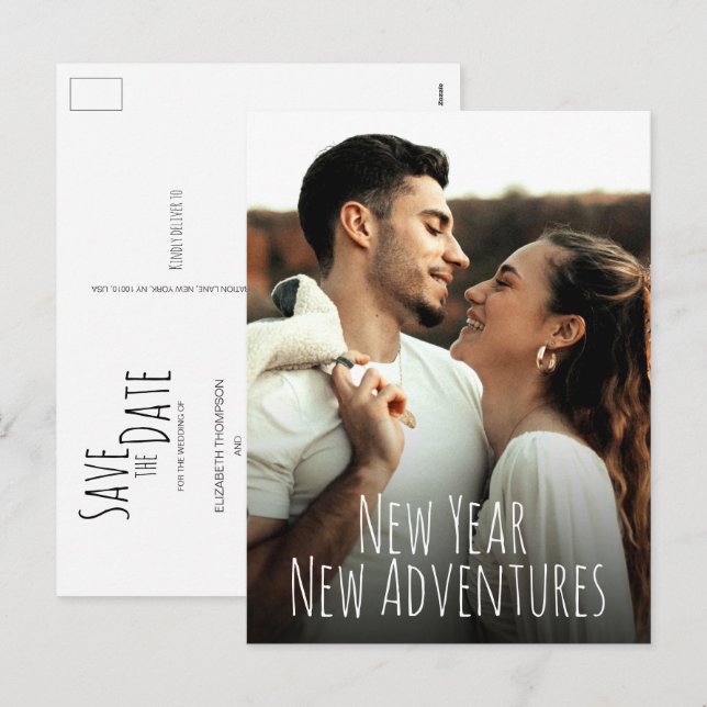 New Year New Adventures Save the date Photo  Holiday Postcard (Front/Back)